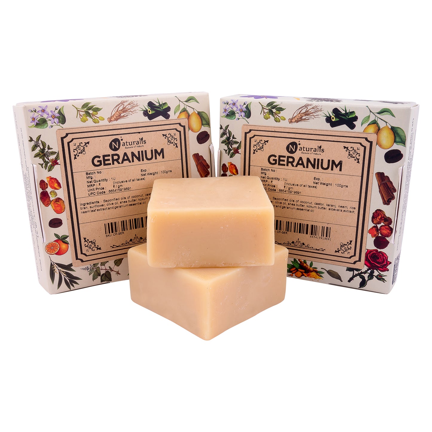 Hand-Milled Luxury Geranium Solid Soap Bar, Made using century-old Cold Process Method - 100gms