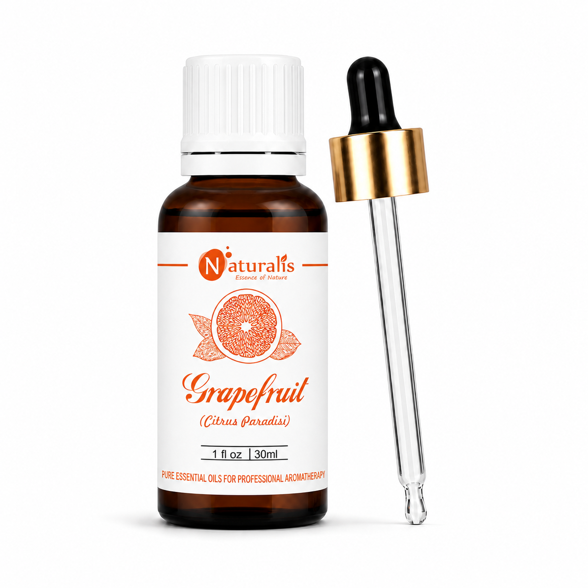 Grapefruit essential oil by Naturalis, 100% pure and therapeutic grade — close-up