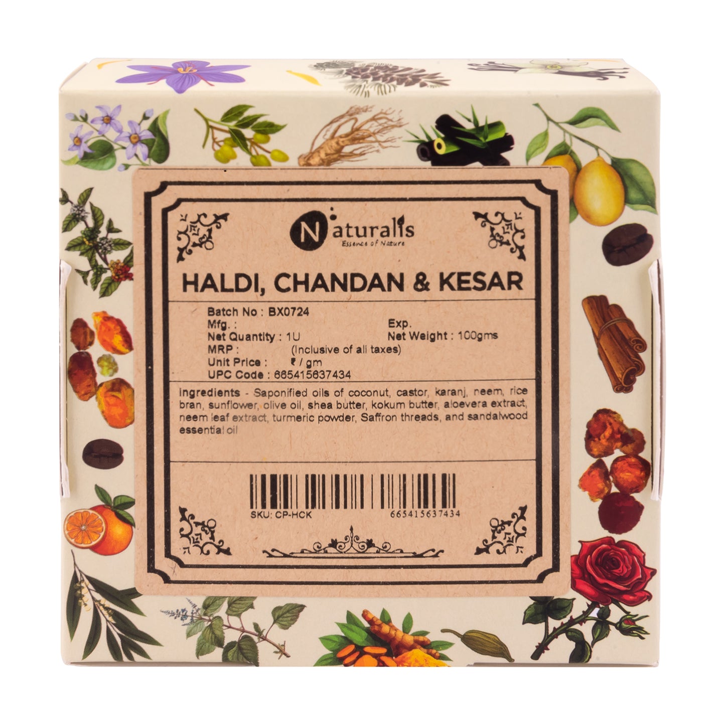 Hand-Milled Luxury Haldi Chandan Kesar Solid Soap Bar, Made using century-old Cold Process Method - 100gms