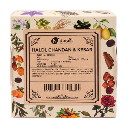 Hand-Milled Luxury Haldi Chandan Kesar Solid Soap Bar, Made using century-old Cold Process Method - 100gms