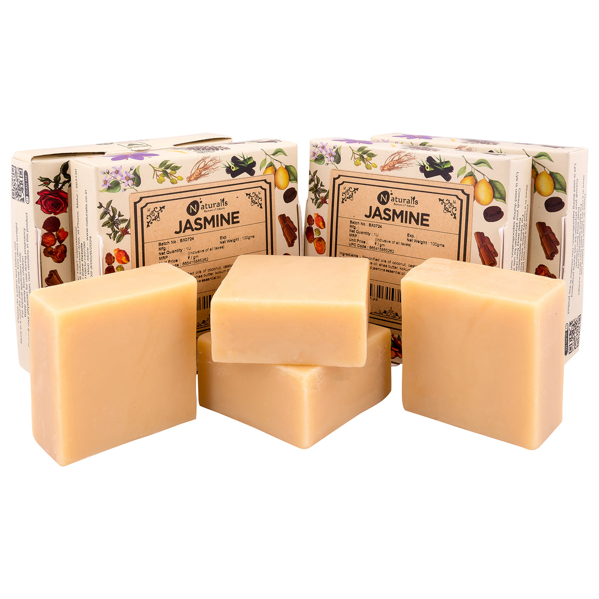 Handmade Jasmine solid soap bar, 100g cold process soap for daily bathing — close-up