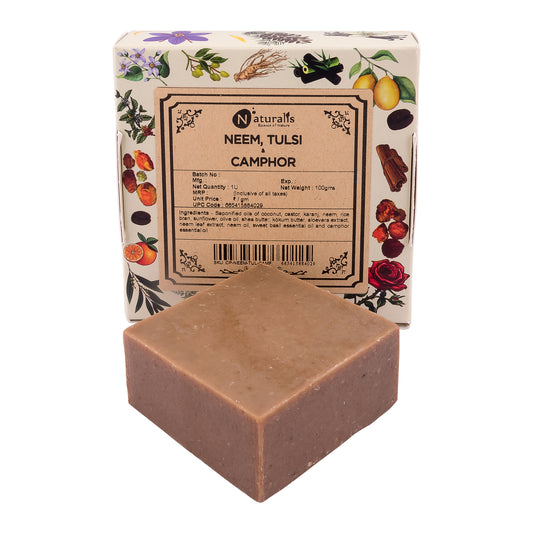 Hand-Milled Luxury Neem Tulsi and Camphor Solid Soap Bar, Made using century-old Cold Process Method - 100gms