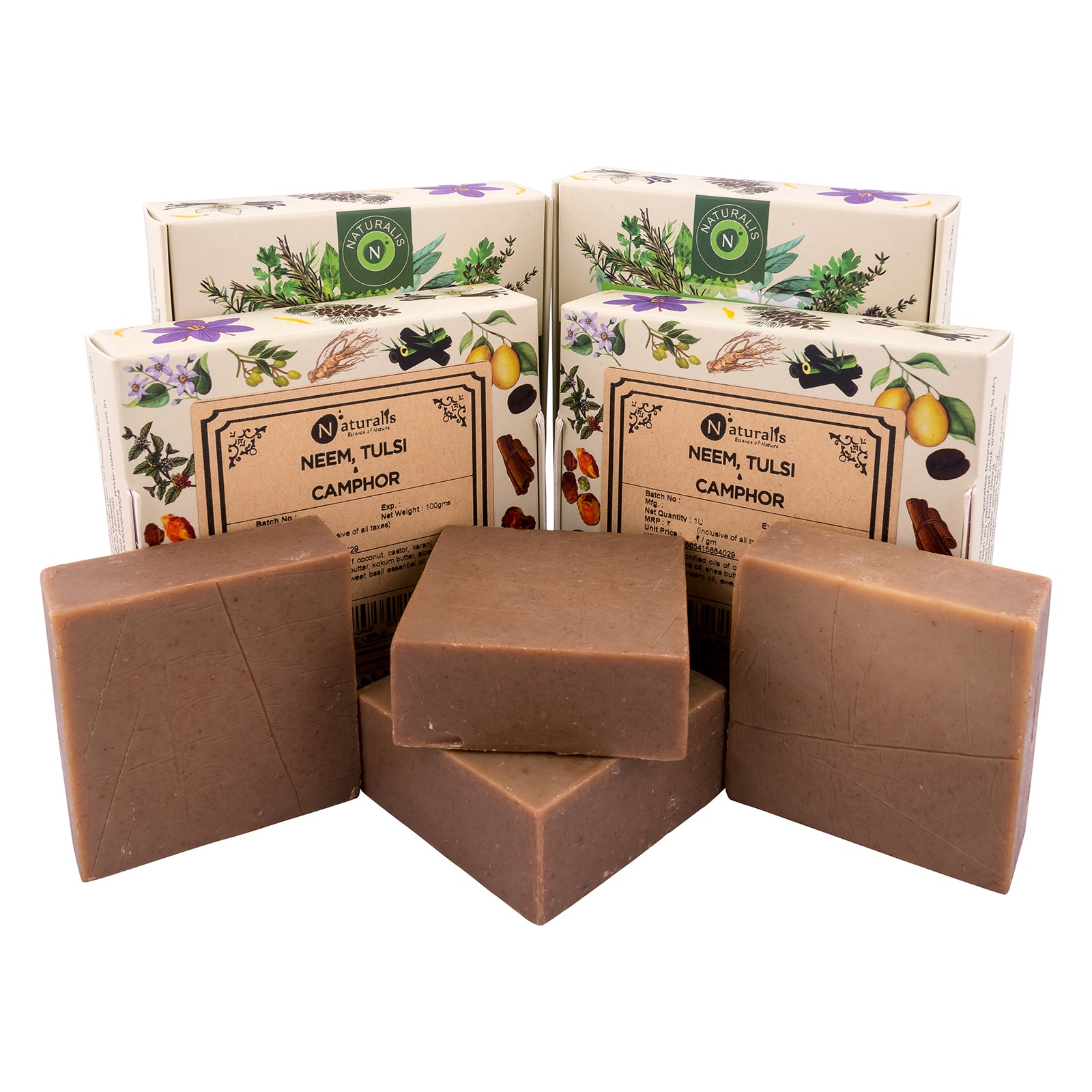 Handmade Neem, Tulsi and Camphor solid soap bar, 100g cold process soap for daily bathing — close-up
