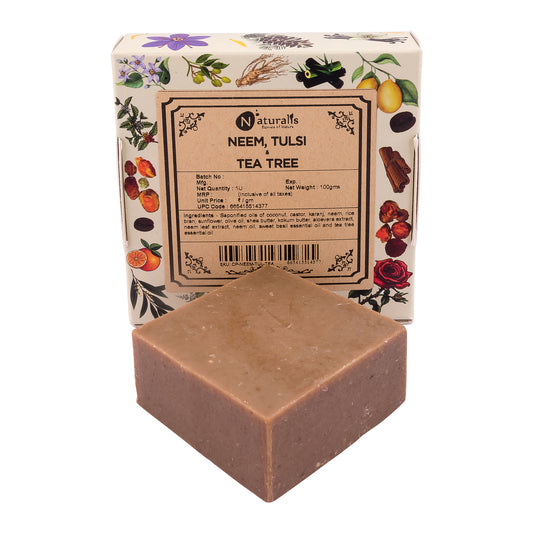 Hand-Milled Luxury Neem Tulsi and Tea Tree Solid Soap Bar, Made using century-old Cold Process Method - 100gms