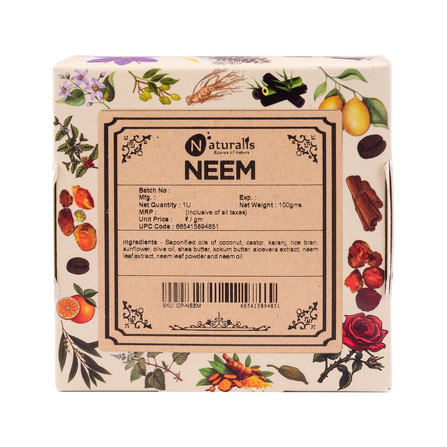 Hand-Milled Luxury Neem Solid Soap Bar | Cold Process Soap | Neem Soap - 100gms | Antibacterial and Antifungal