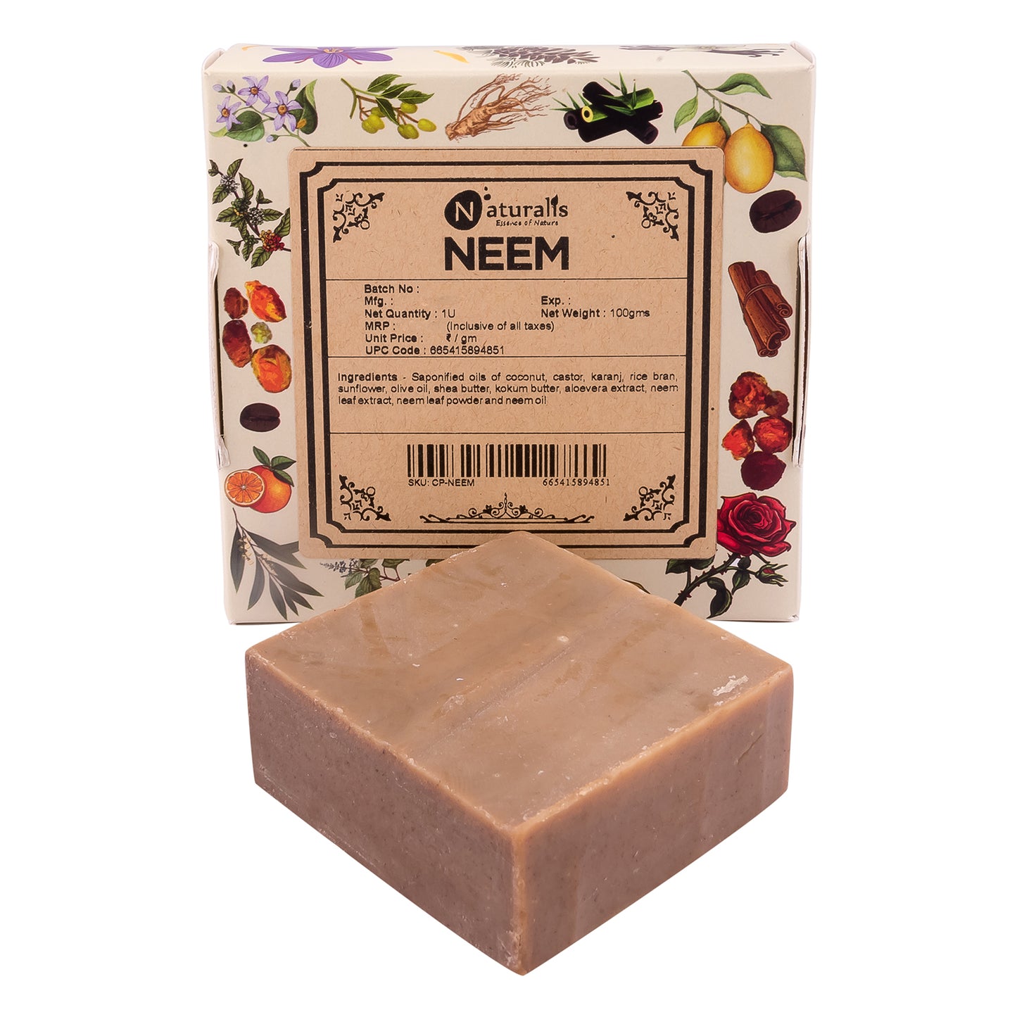 Hand-Milled Luxury Neem Solid Soap Bar | Cold Process Soap | Neem Soap - 100gms | Antibacterial and Antifungal
