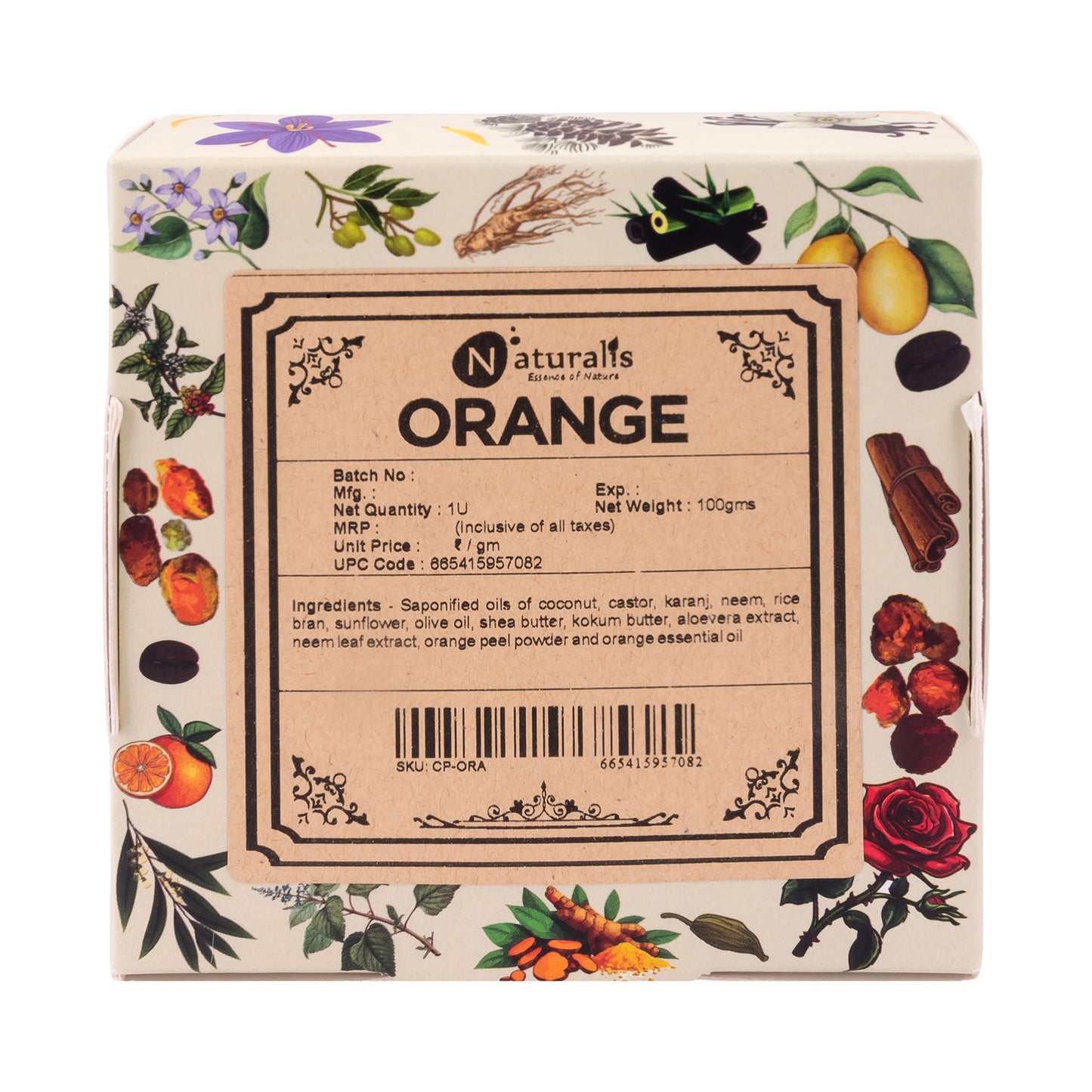Hand-Milled Luxury Orange Solid Soap Bar, Made using century-old Cold Process Method - 100gms