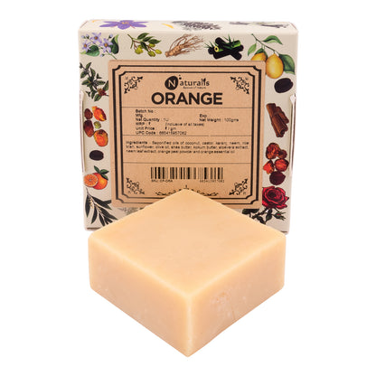 Hand-Milled Luxury Orange Solid Soap Bar, Made using century-old Cold Process Method - 100gms