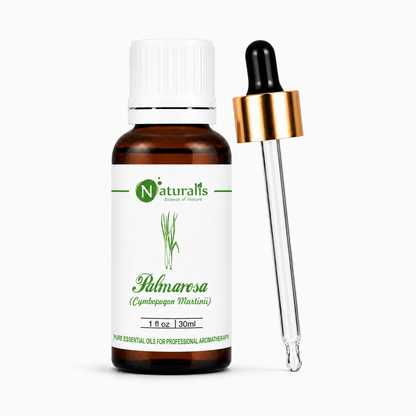 Palmarosa essential oil by Naturalis, 100% pure and therapeutic grade — close-up