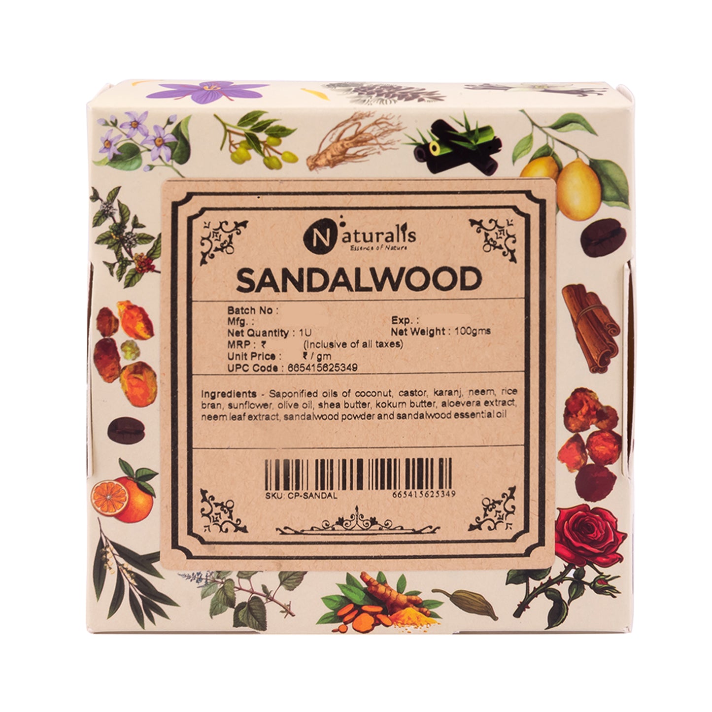 Hand-Milled Luxury Sandal Solid Soap Bar, Made using century-old Cold Process Method  - 100gms