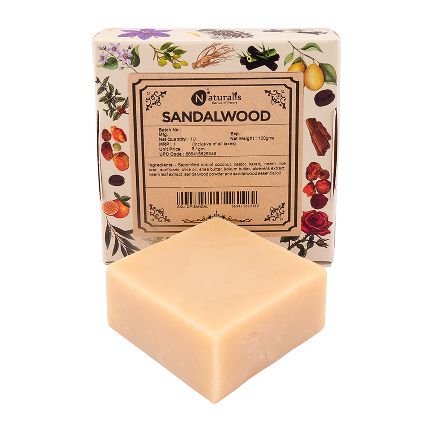 Hand-Milled Luxury Sandal Solid Soap Bar, Made using century-old Cold Process Method  - 100gms