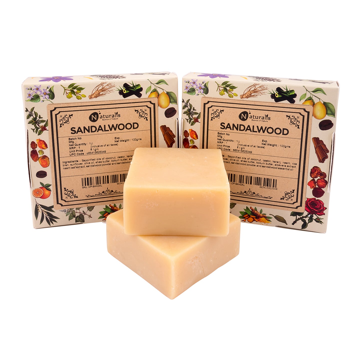 Hand-Milled Luxury Sandal Solid Soap Bar, Made using century-old Cold Process Method  - 100gms