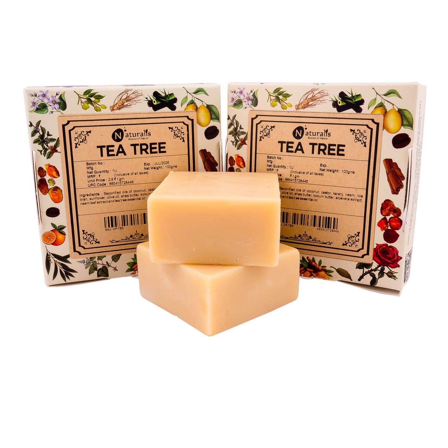 Hand-Milled Luxury Tea Tree Solid Soap Bar, Made using century-old Cold Process Method - 100gms