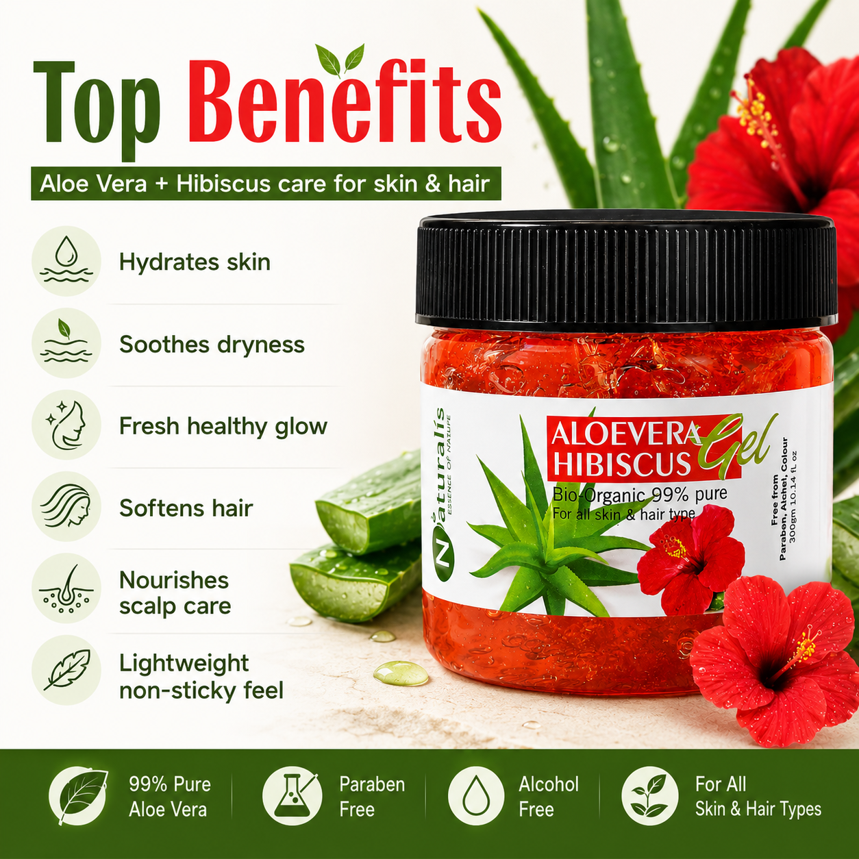 Naturalis Aloe Vera Hibiscus Gel top benefits for skin and hair