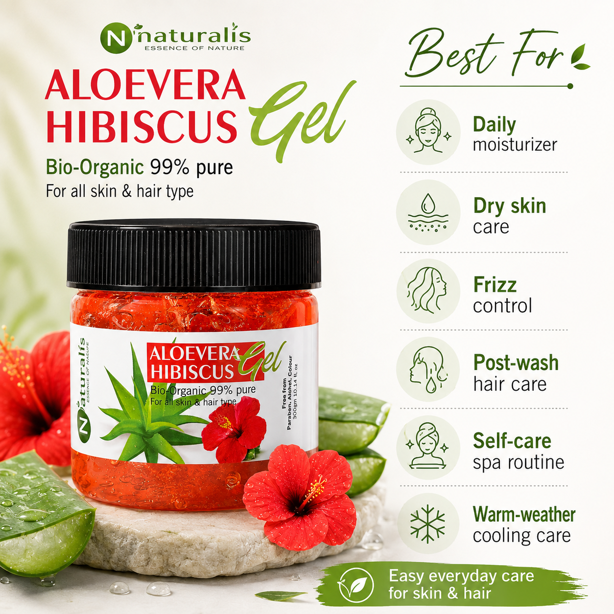 Why choose Naturalis Aloe Vera Hibiscus Gel 300g for daily skin and hair care