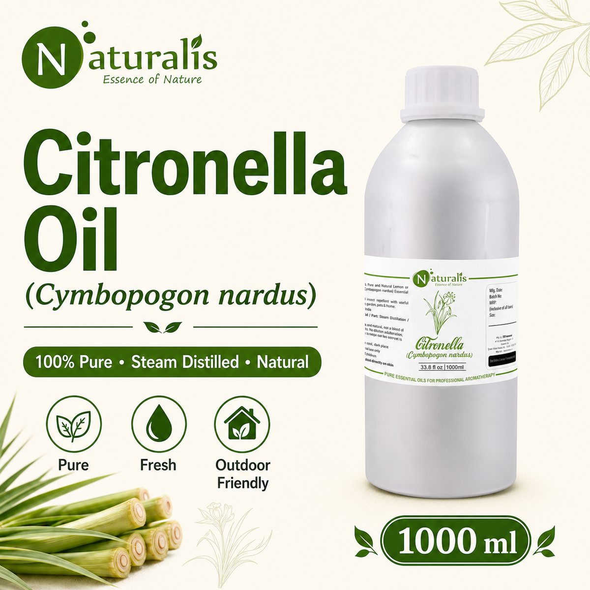 Naturalis Citronella Essential Oil 1000ml - Cymbopogon nardus