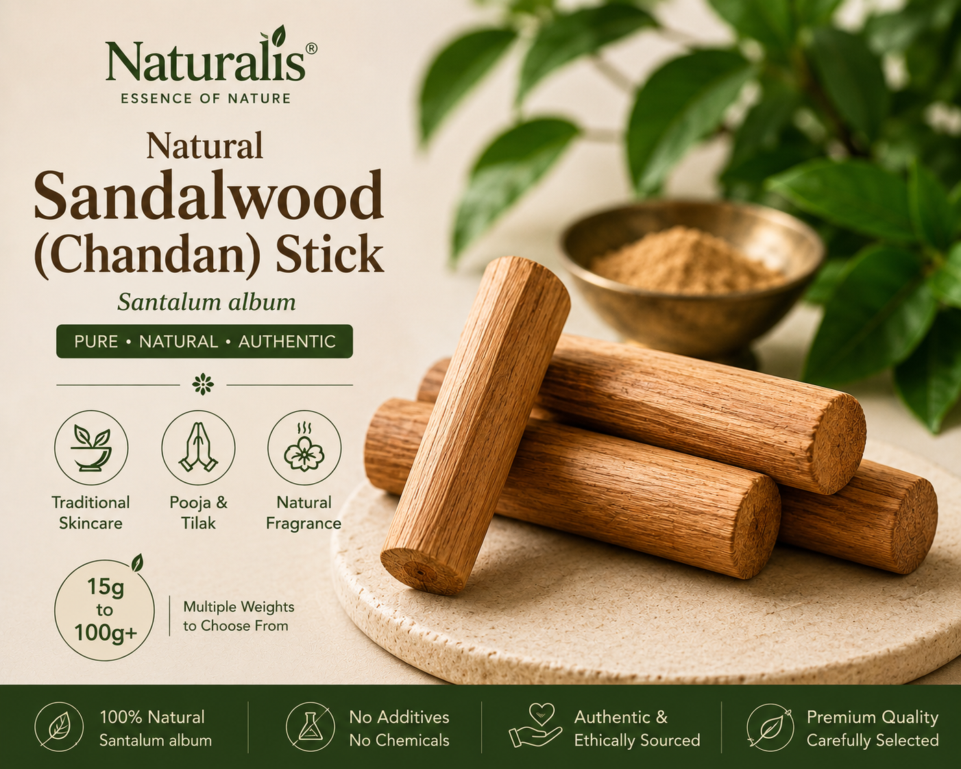 Naturalis Natural Sandalwood Chandan Stick - Santalum album