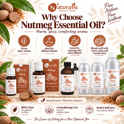 Why choose Naturalis Nutmeg Essential Oil - warm spicy aroma for diffuser, massage and blending