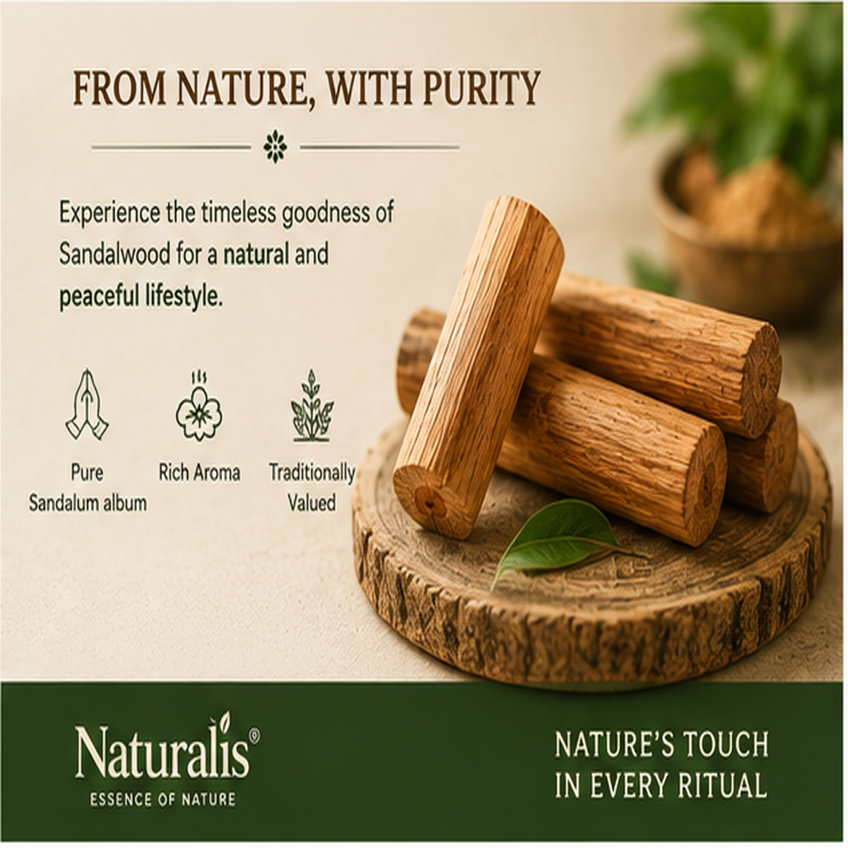 Naturalis Sandalwood Stick natural purity and traditional value infographic