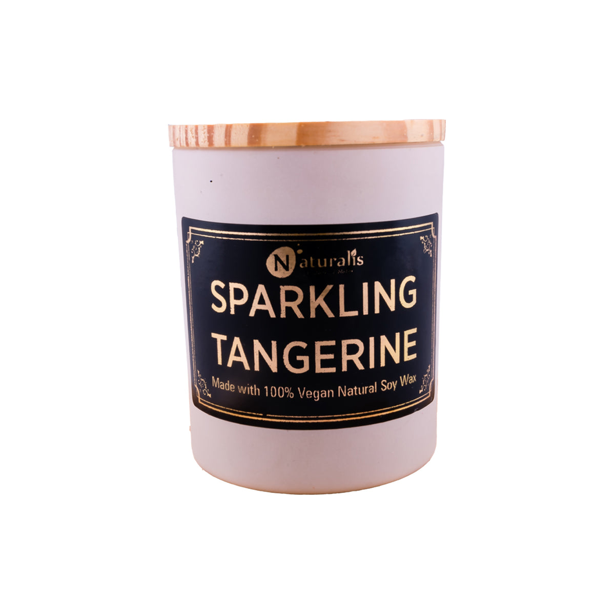 Naturalis Sparkling Tangerine soy wax candle with lid and packaging