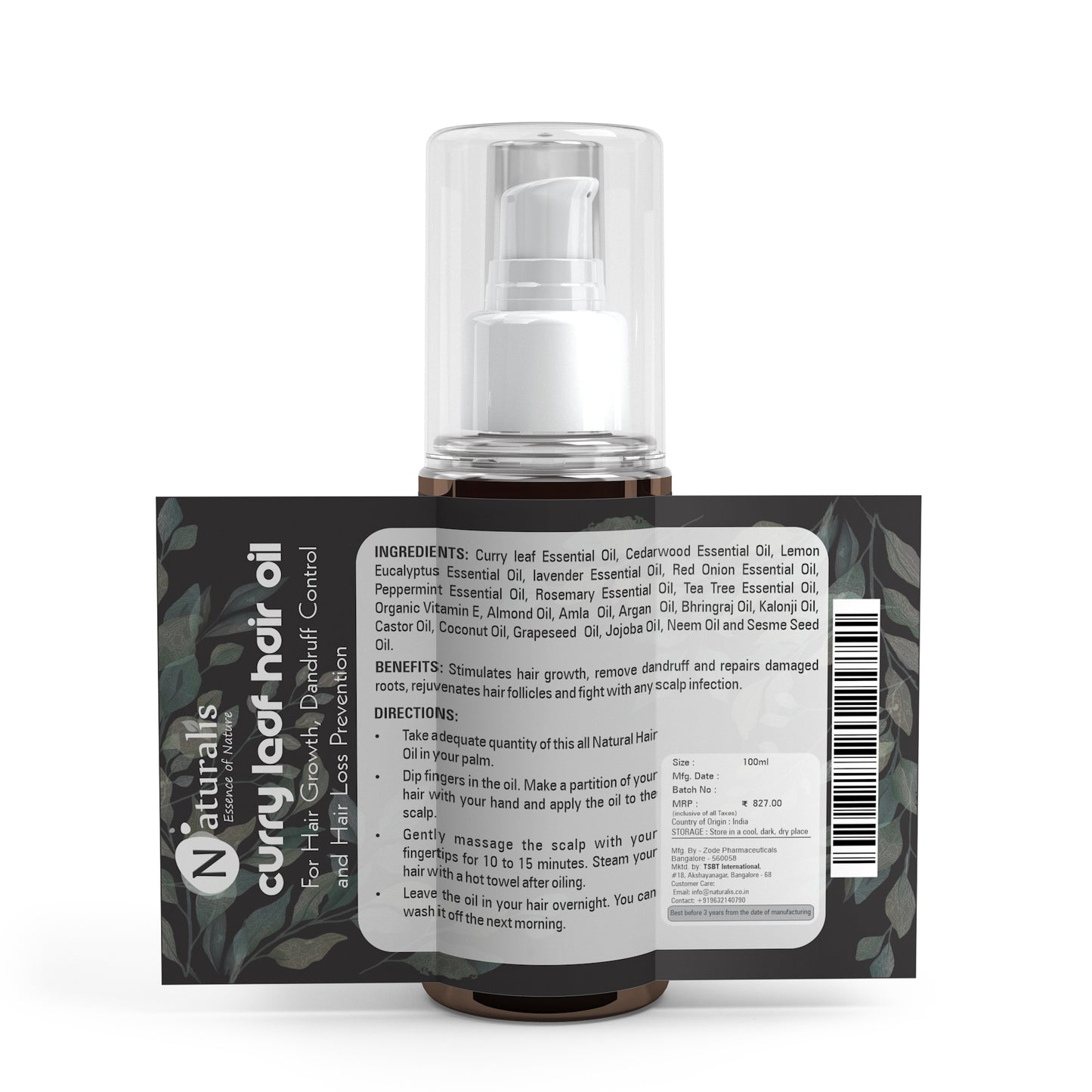 Naturalis Curry Leaves Natural Premium Hair Oil for Growth, Dandruff, Hair Loss and Rejuvenate Follicles, Non sticky all Natural product No Parabens & No Mineral Oil - Naturalis