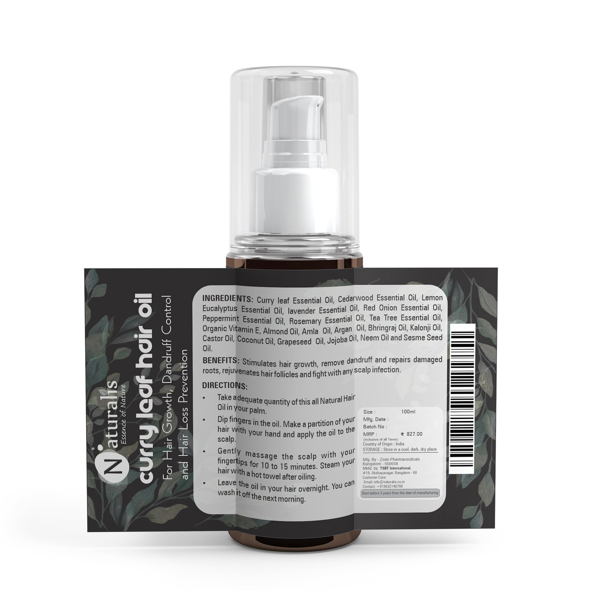 Naturalis Curry Leaves Natural Premium Hair Oil for Growth, Dandruff, Hair Loss and Rejuvenate Follicles, Non sticky all Natural product No Parabens & No Mineral Oil - Naturalis