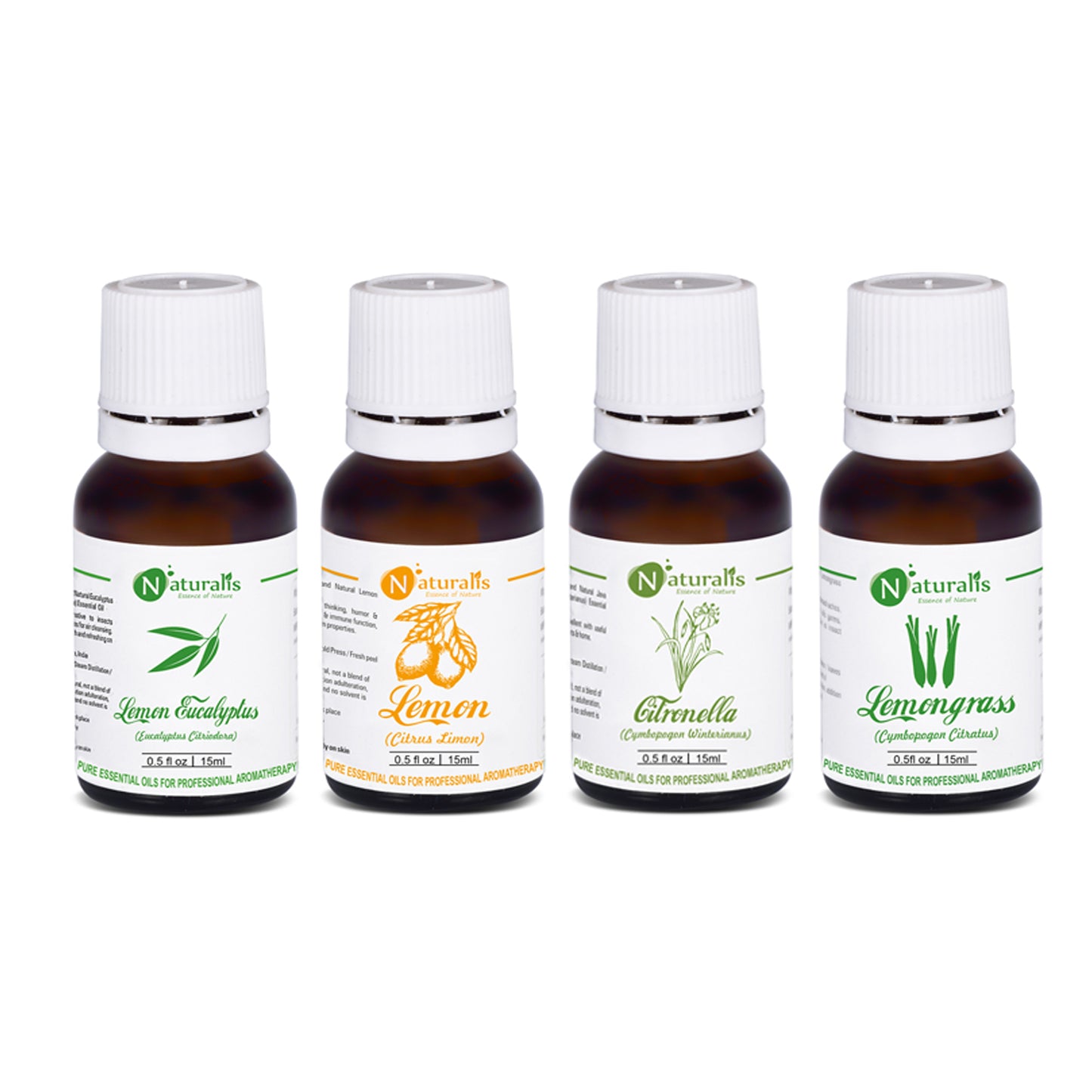 Natural Insect Repellent Essential Oil Set of 4 By Naturalis (Lemon Eucalyptus Oil, Lemon Oil, Citronella Oil, Lemongrass Oil) - Pure & Natural - Naturalis