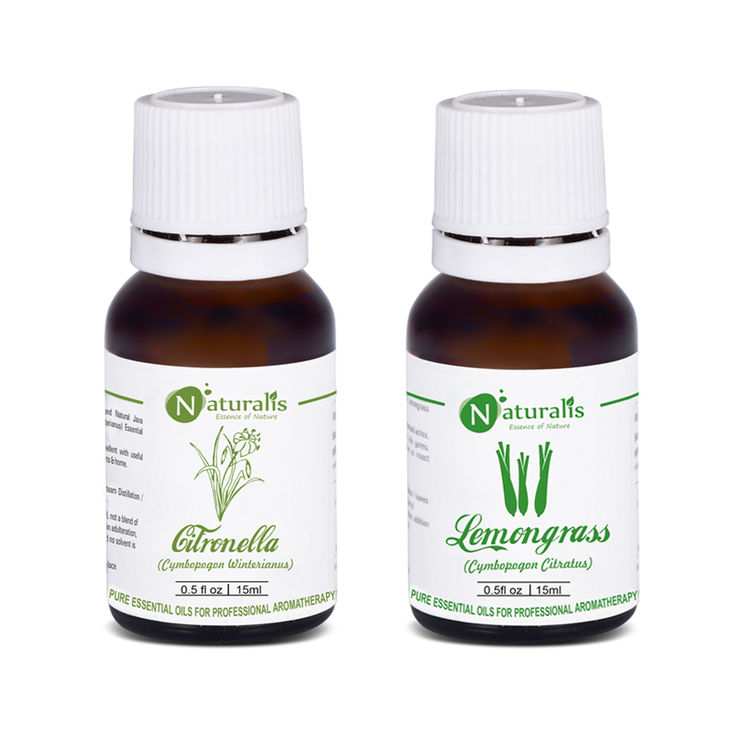 Citronella & Lemongrass Essential Oil for Insect/Mosquito Repellent Set of 2, 15ml by Naturalis - Pure & Natural - Naturalis