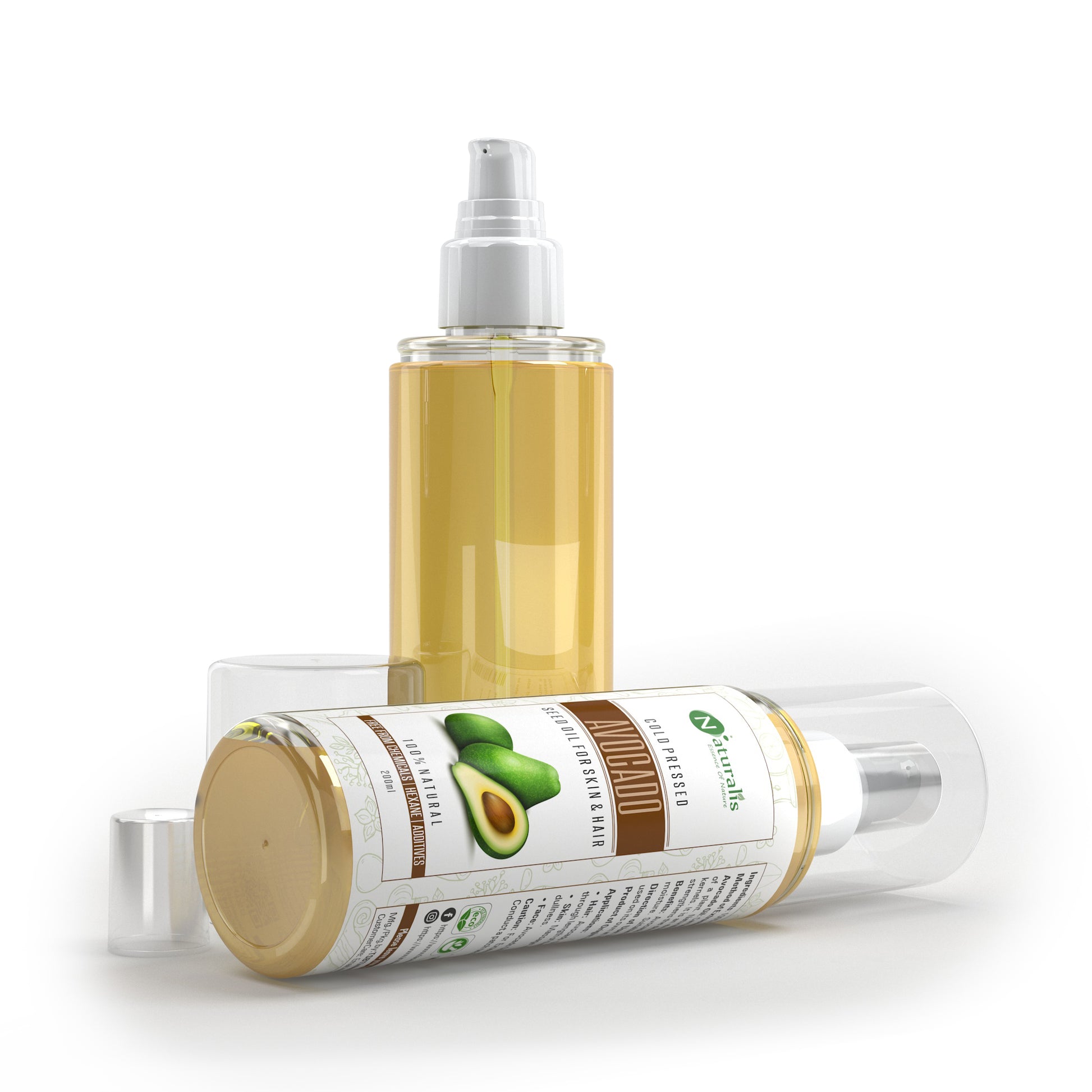 Avocado Oil, Cold Pressed Carrier Oil Rich In Vitamin E, Moisturizer For Hair, Face & Skin, 200 Ml - Naturalis