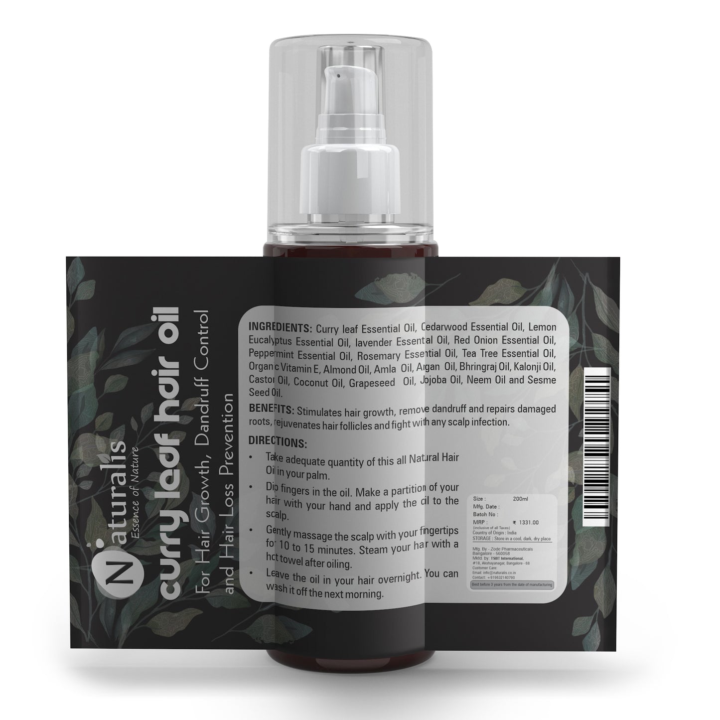 Naturalis Curry Leaves Natural Premium Hair Oil for Growth, Dandruff, Hair Loss and Rejuvenate Follicles, Non sticky all Natural product No Parabens & No Mineral Oil - Naturalis