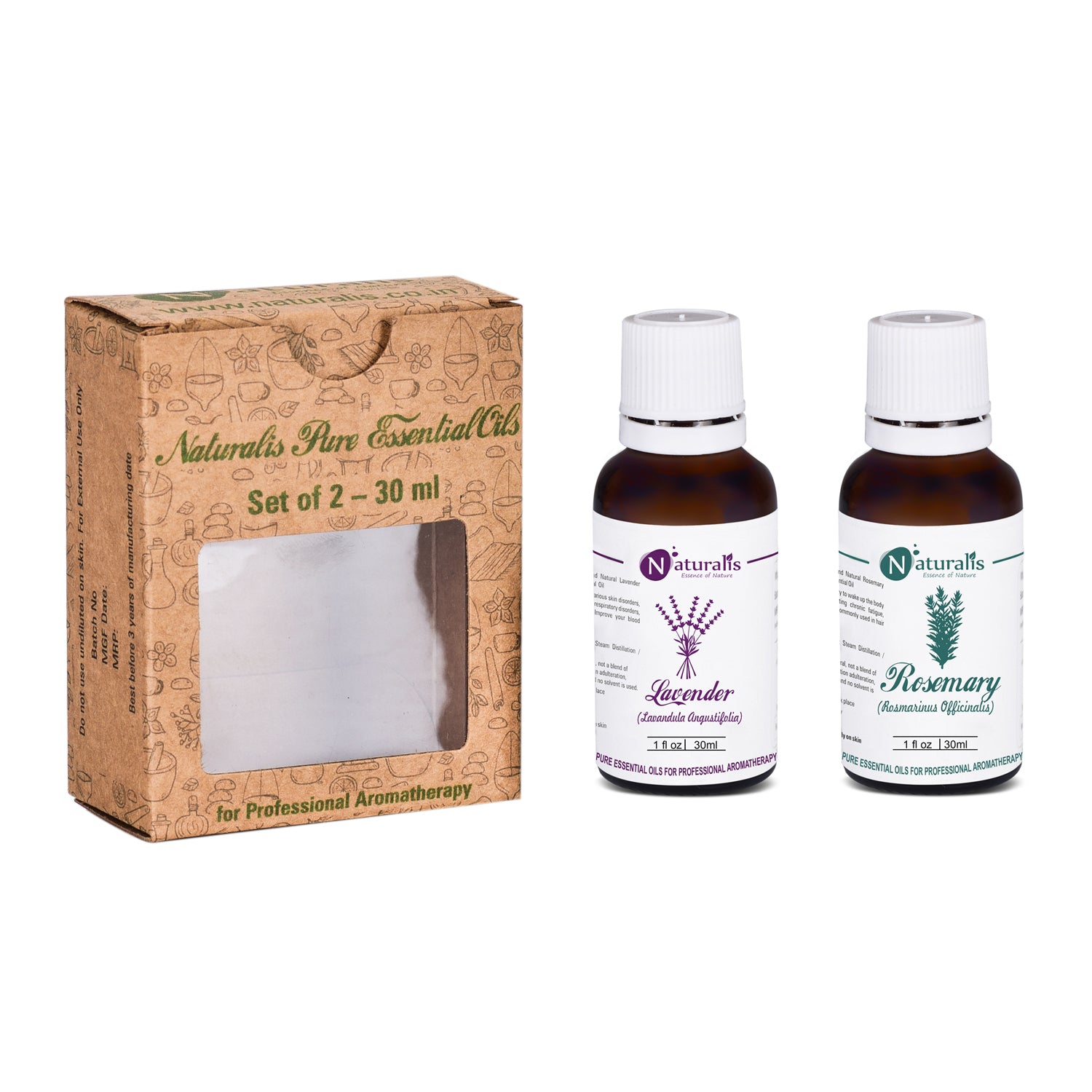 Lavender & Rosemary Essential Oil Set of 2 -30ml by Naturalis - Pure & Natural - Naturalis