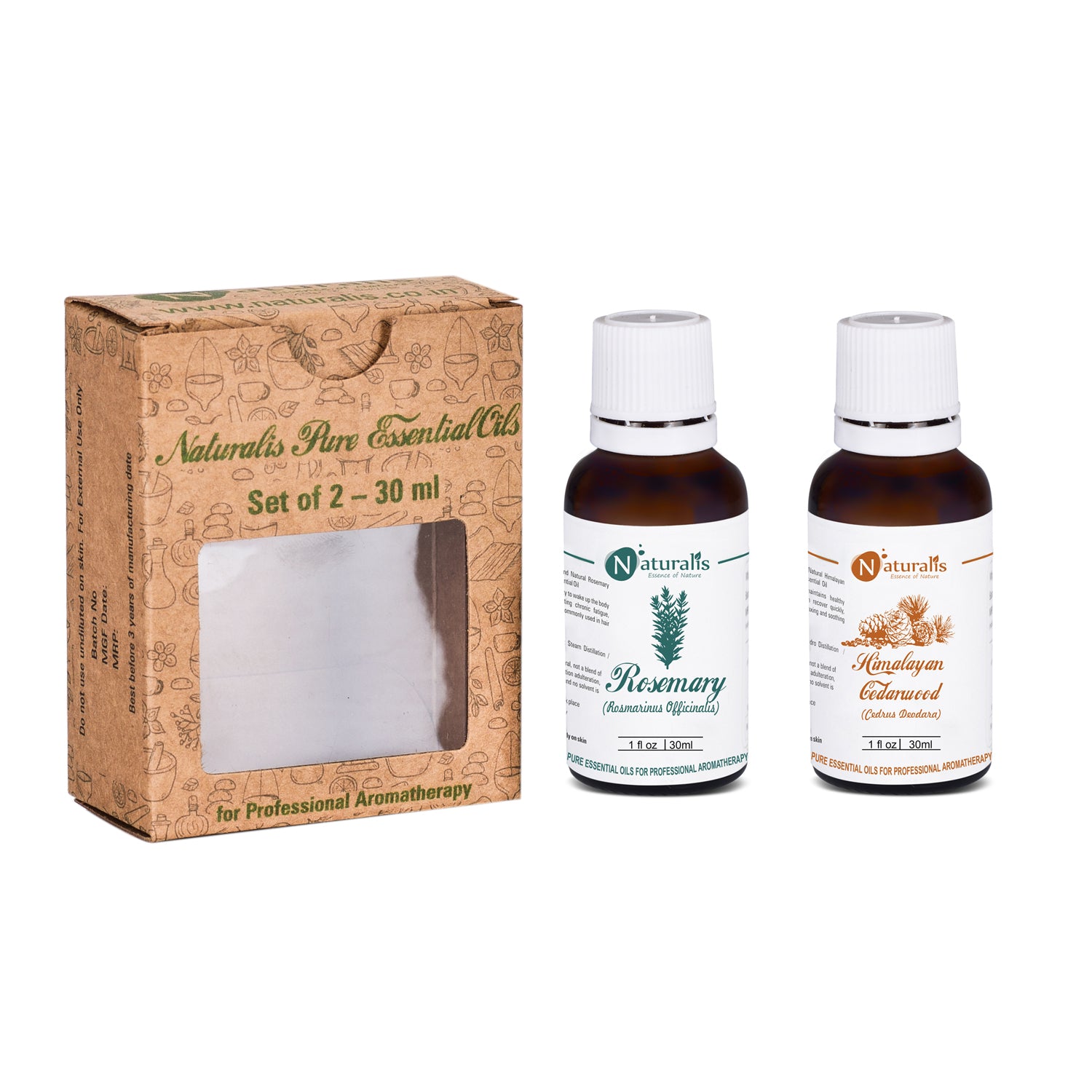 Rosemary Oil & Cedarwood Essential Oil Set of 2 by Naturalis - Pure & Natural - Naturalis