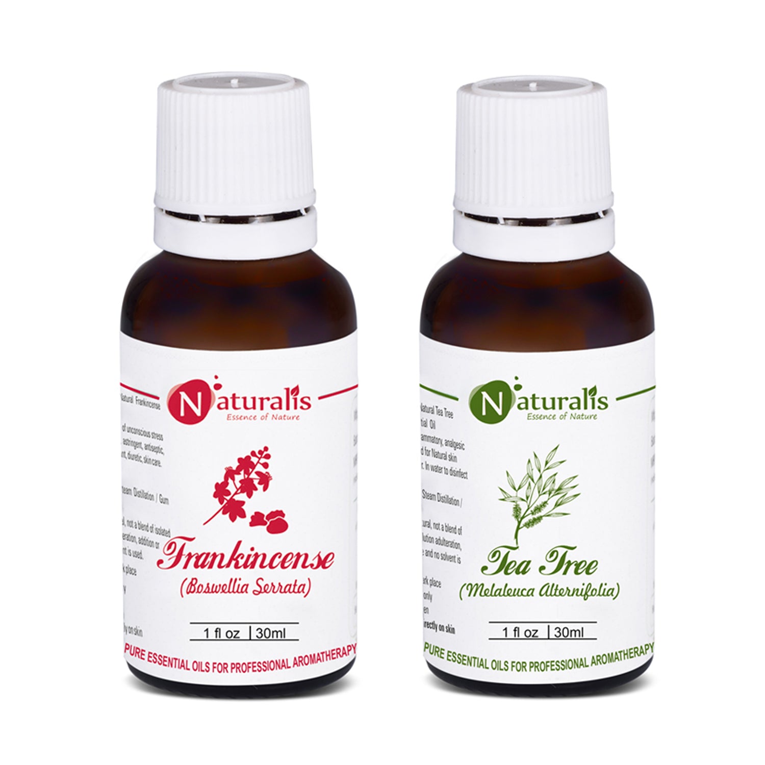 Tea Tree Essential Oil, Frankincense Essential Oil Pack Of 2 for Skin Care by Naturalis - Pure &Natural - Naturalis