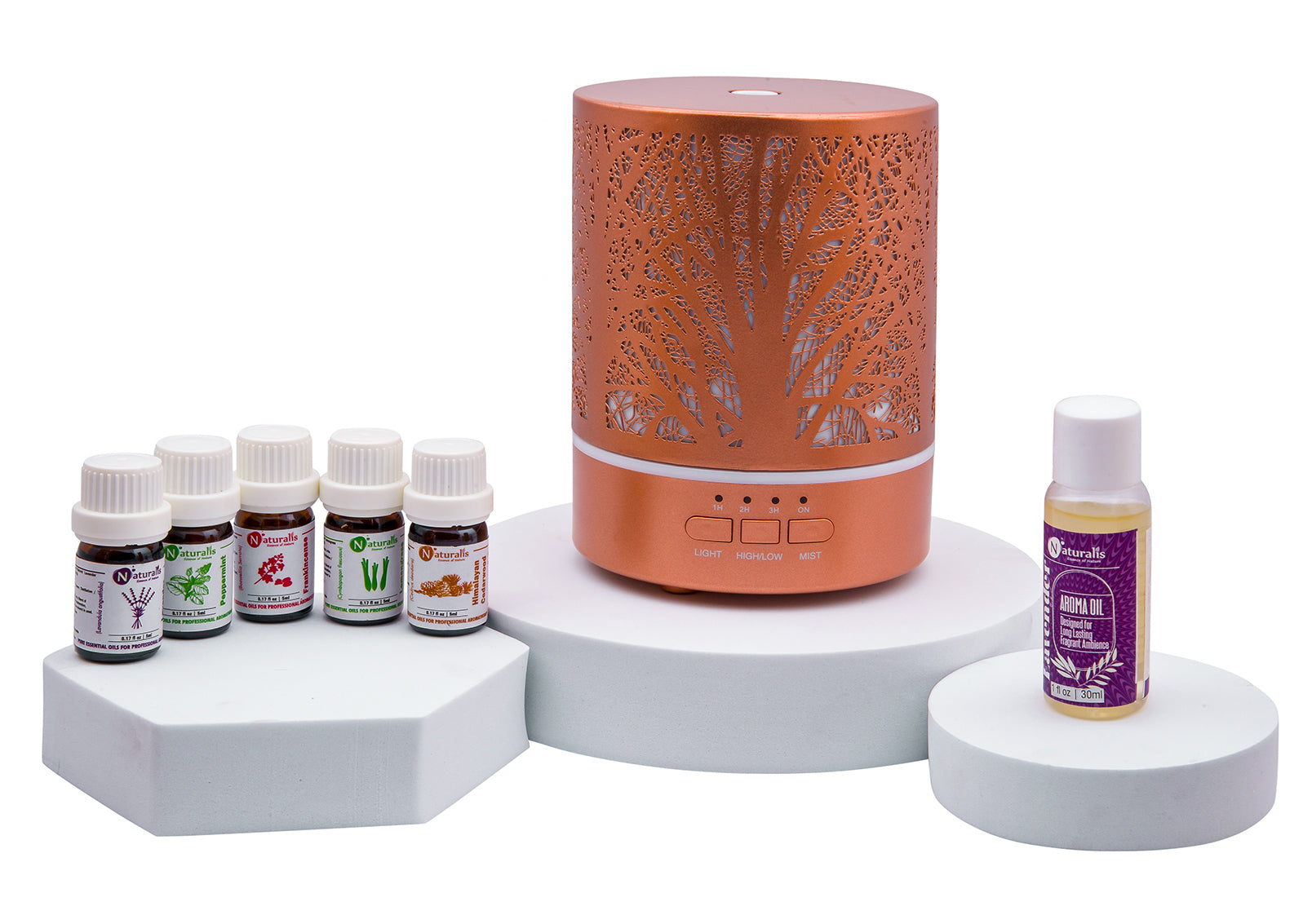 Naturalis Essence of Nature Rose Gold Mist Ultrasonic Aroma Diffuser & Humidifier with 30ml Diffuser Oil Design for Long Lasting Fragrant Ambience