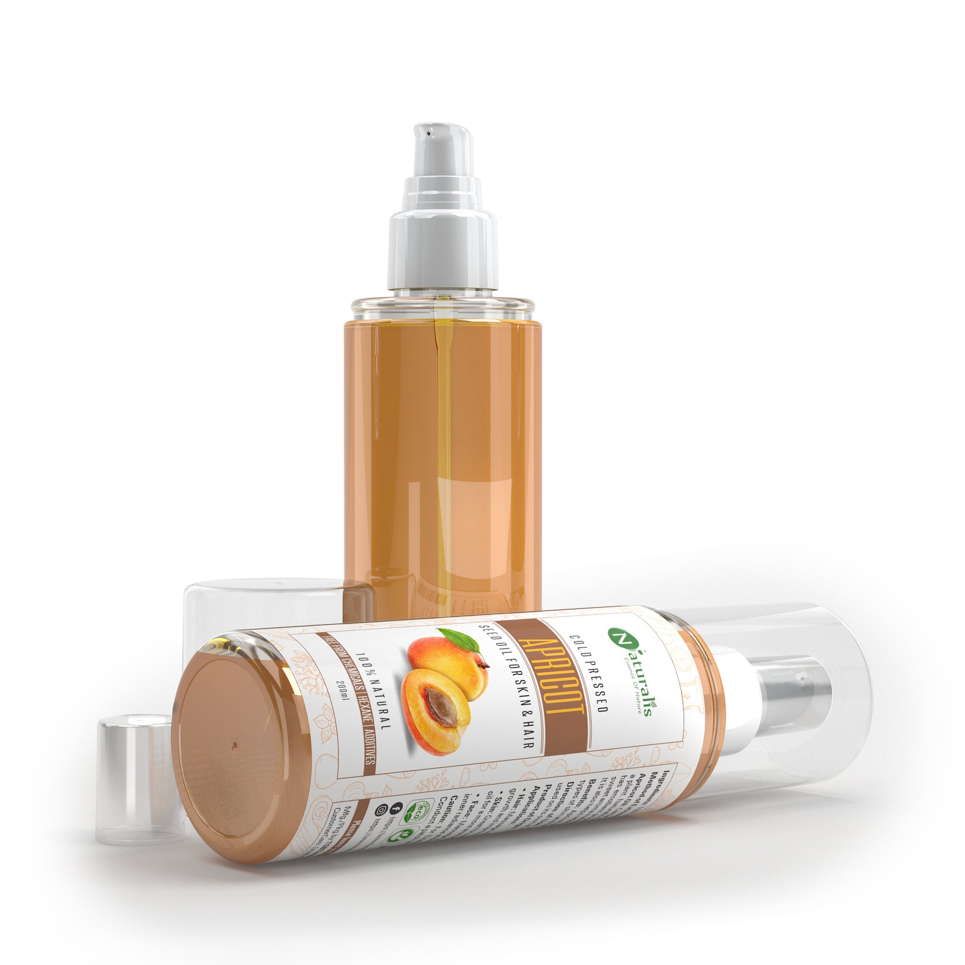 Cold pressed Apricot Carrier Oil for Skin & Face Moisturizer, Hair Growth, Aromatherapy Carrier Massage Oil, 200ml - Naturalis