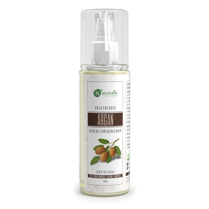 Argan Oil, Moroccan Cold Pressed Carrier Oil for for Hair, Skin & Anti-Ageing Face Care - 200ml - Naturalis