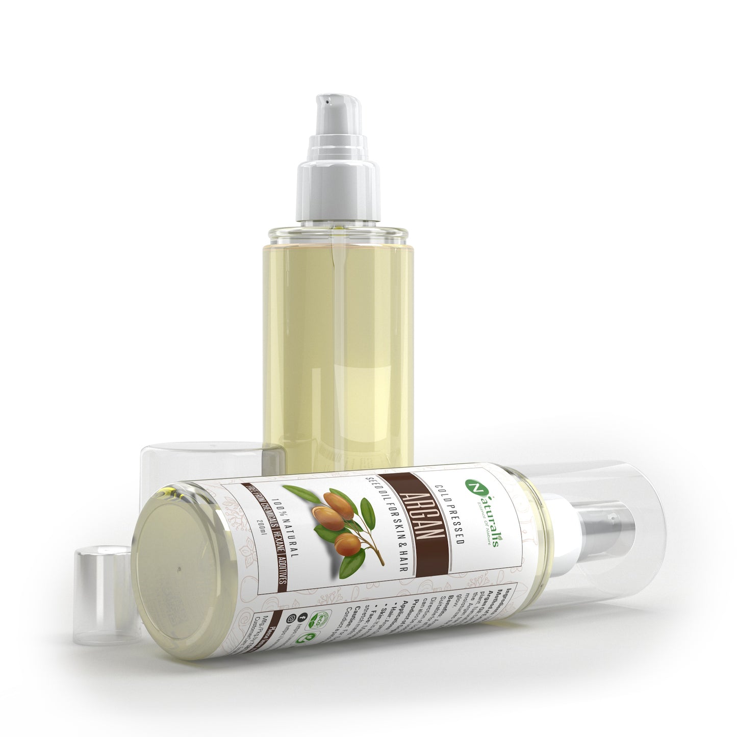 Argan Oil, Moroccan Cold Pressed Carrier Oil for for Hair, Skin & Anti-Ageing Face Care - 200ml - Naturalis