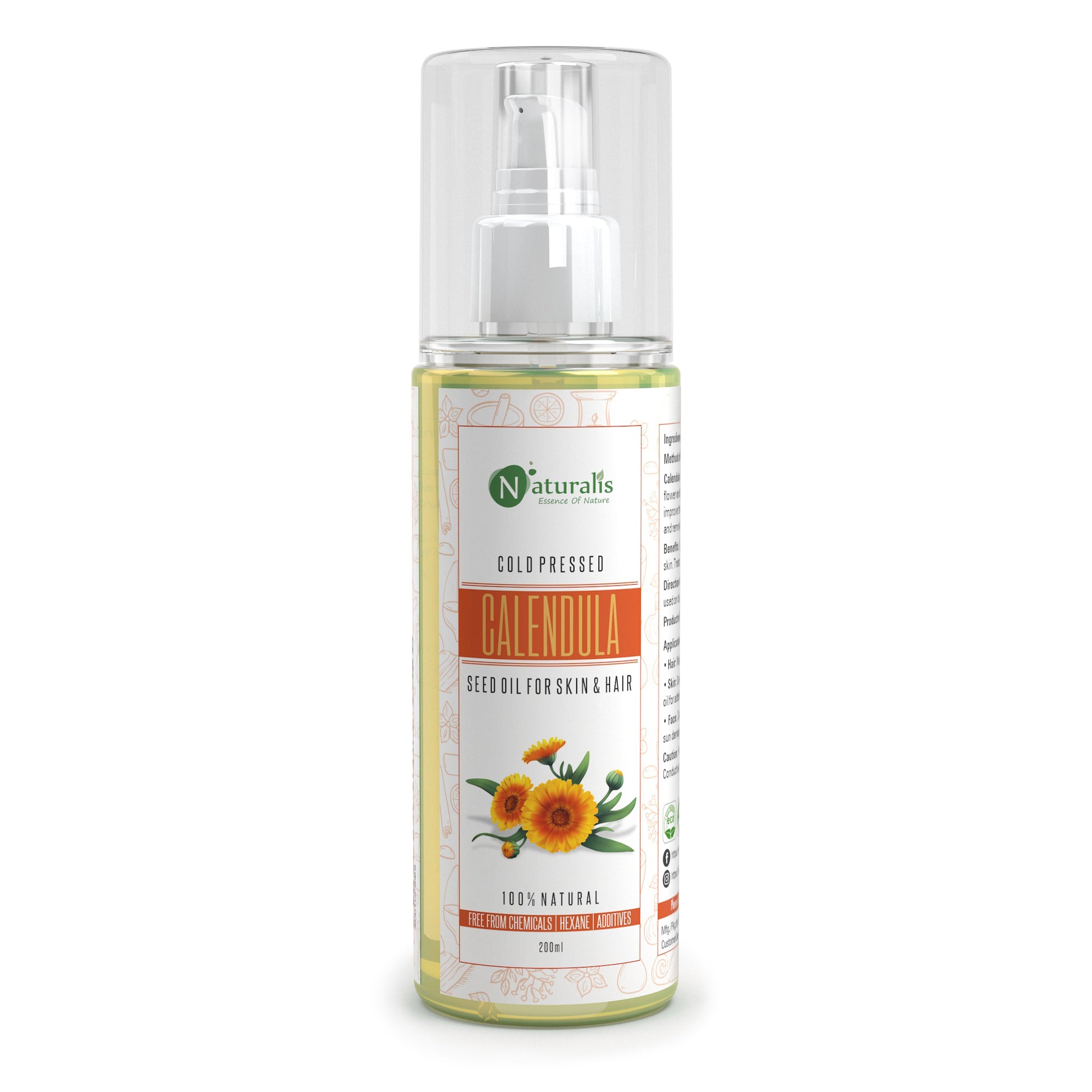 Calendula Carrier Oil for Skin care & Hair care, 200ml - Naturalis