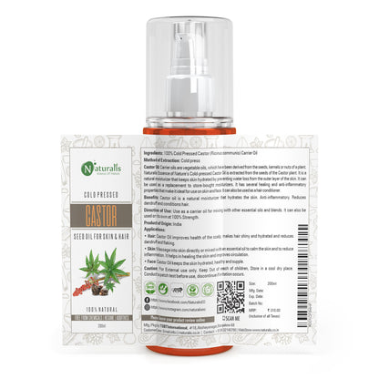 Cold Pressed Castor Carrier Oil Pure & Virgin for Hair Growth, Skin Care, Moisturizing Dry Skin and Nails, 200ml - Naturalis
