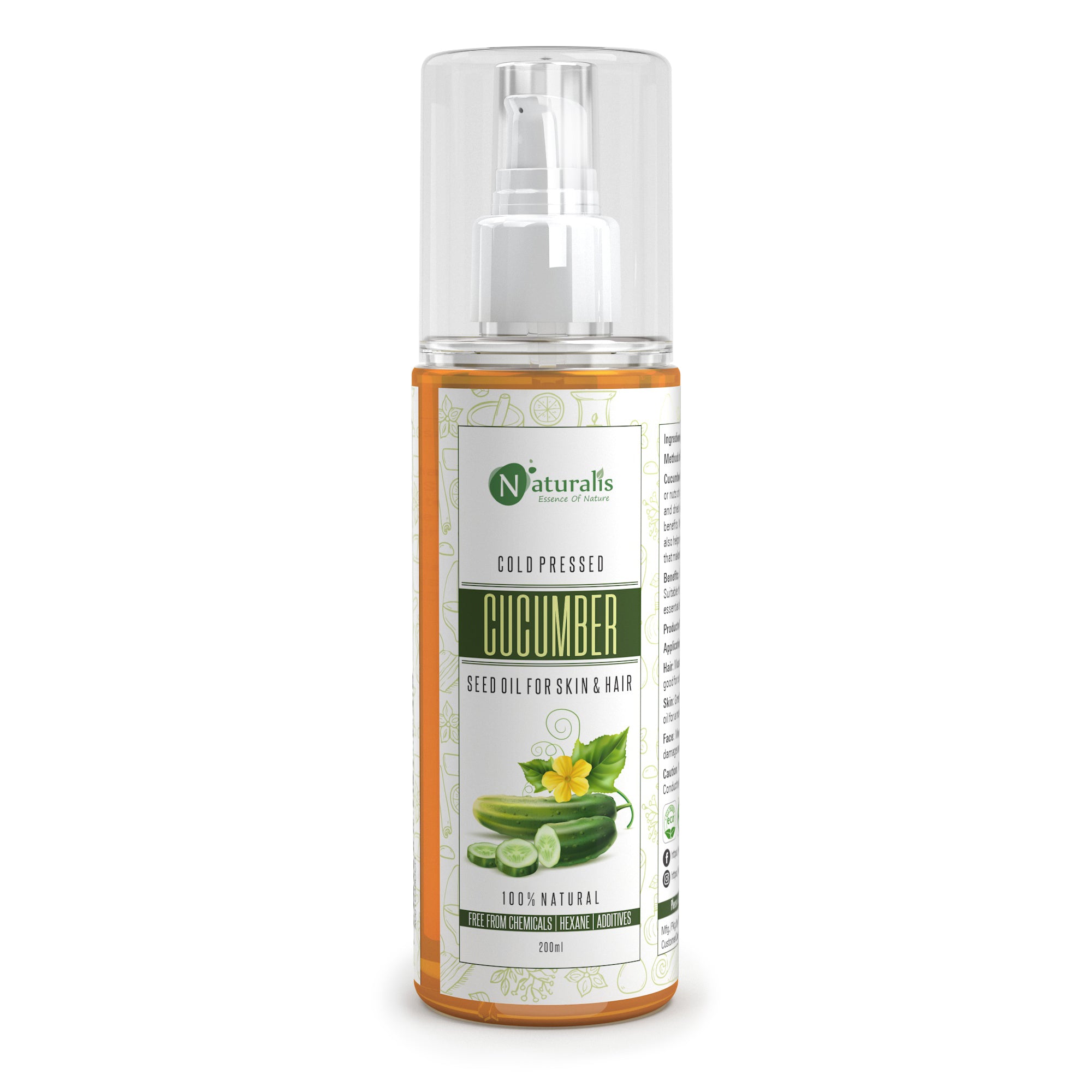 Cucumber Seed Carrier Oil, natural moisturizer for youthful skin, 200ml - Naturalis