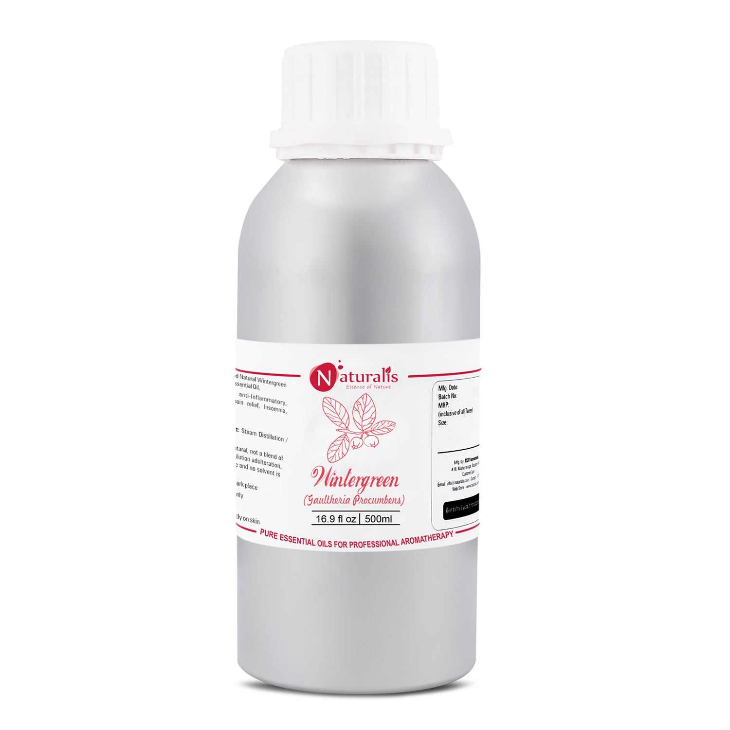 Naturalis wintergreen oil for aromatherapy and home use — side view