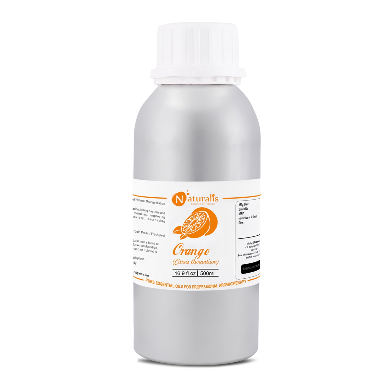 Naturalis Orange Essential Oil (Citrus Aurantium) 500ml bottle