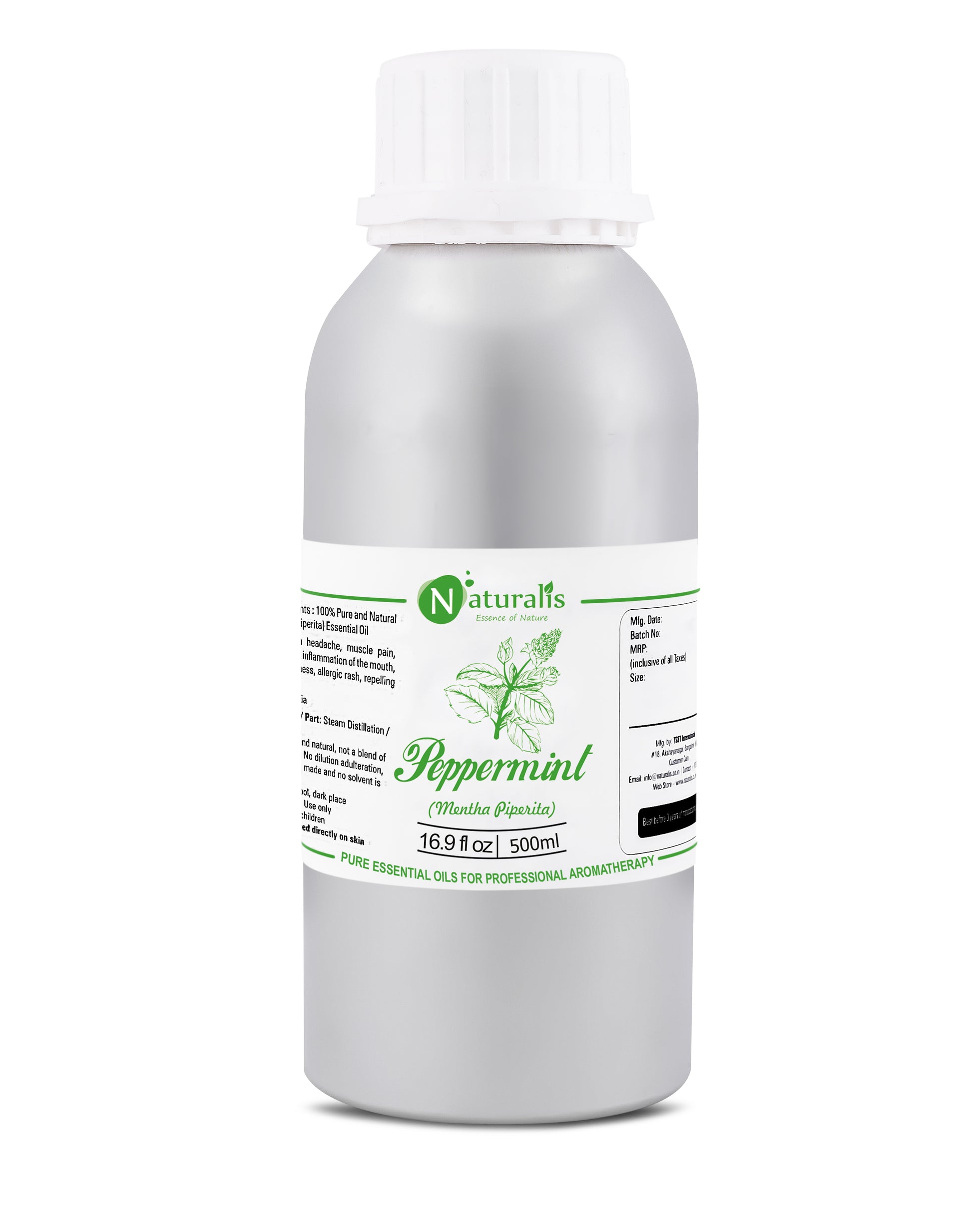Peppermint Oil (Pudina Oil) by Naturalis - 500ml bottle - Mentha Piperita