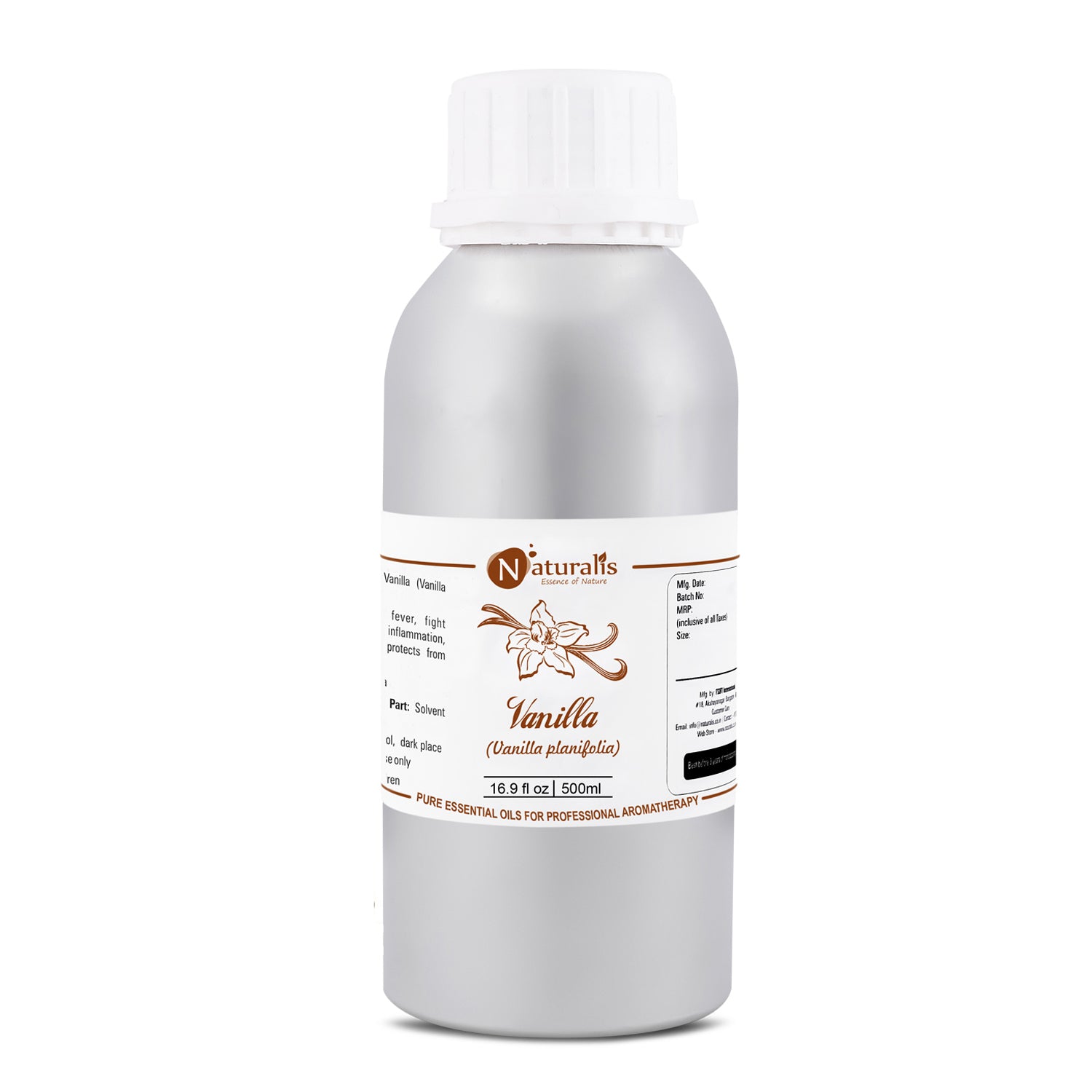 Naturalis vanilla oil for aromatherapy and home use — side view