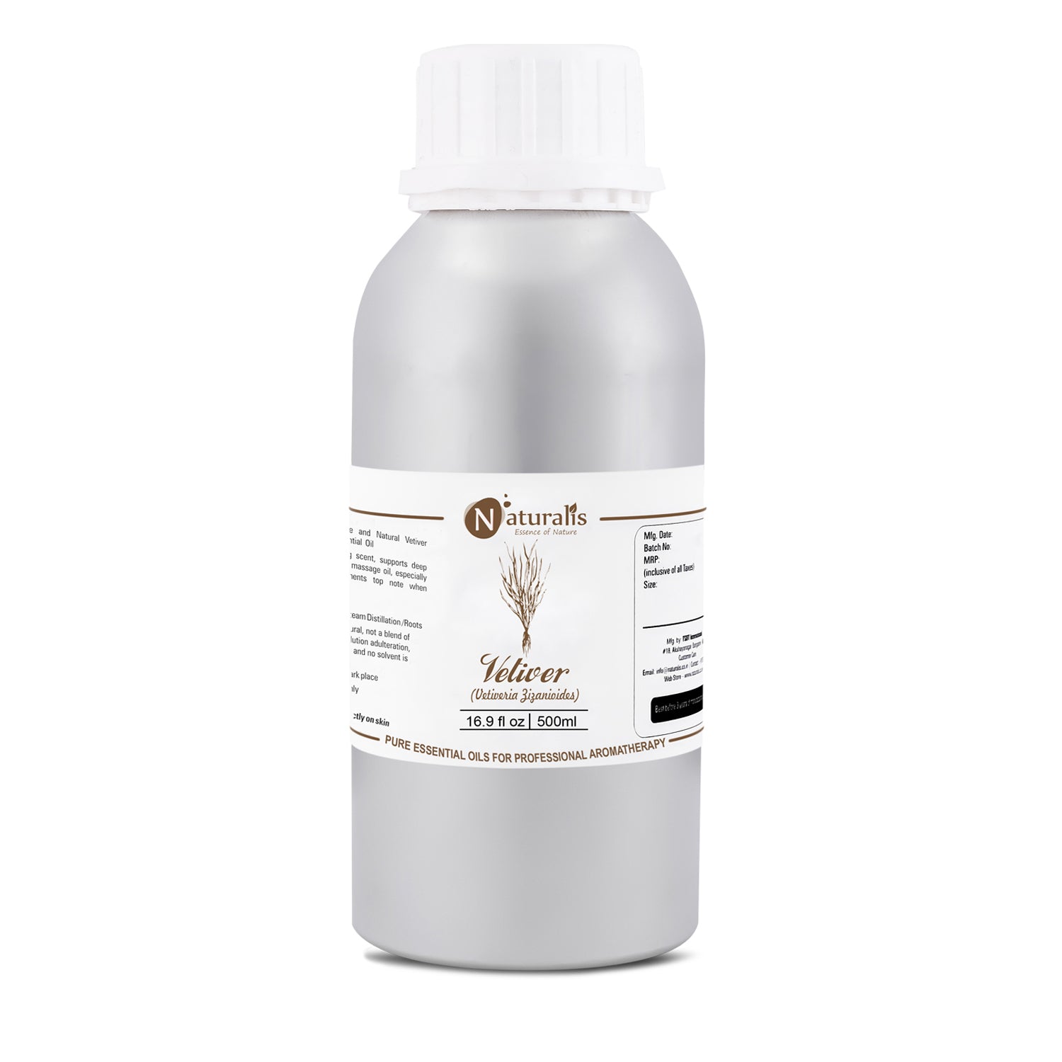 Naturalis vetiver oil for aromatherapy and home use — side view