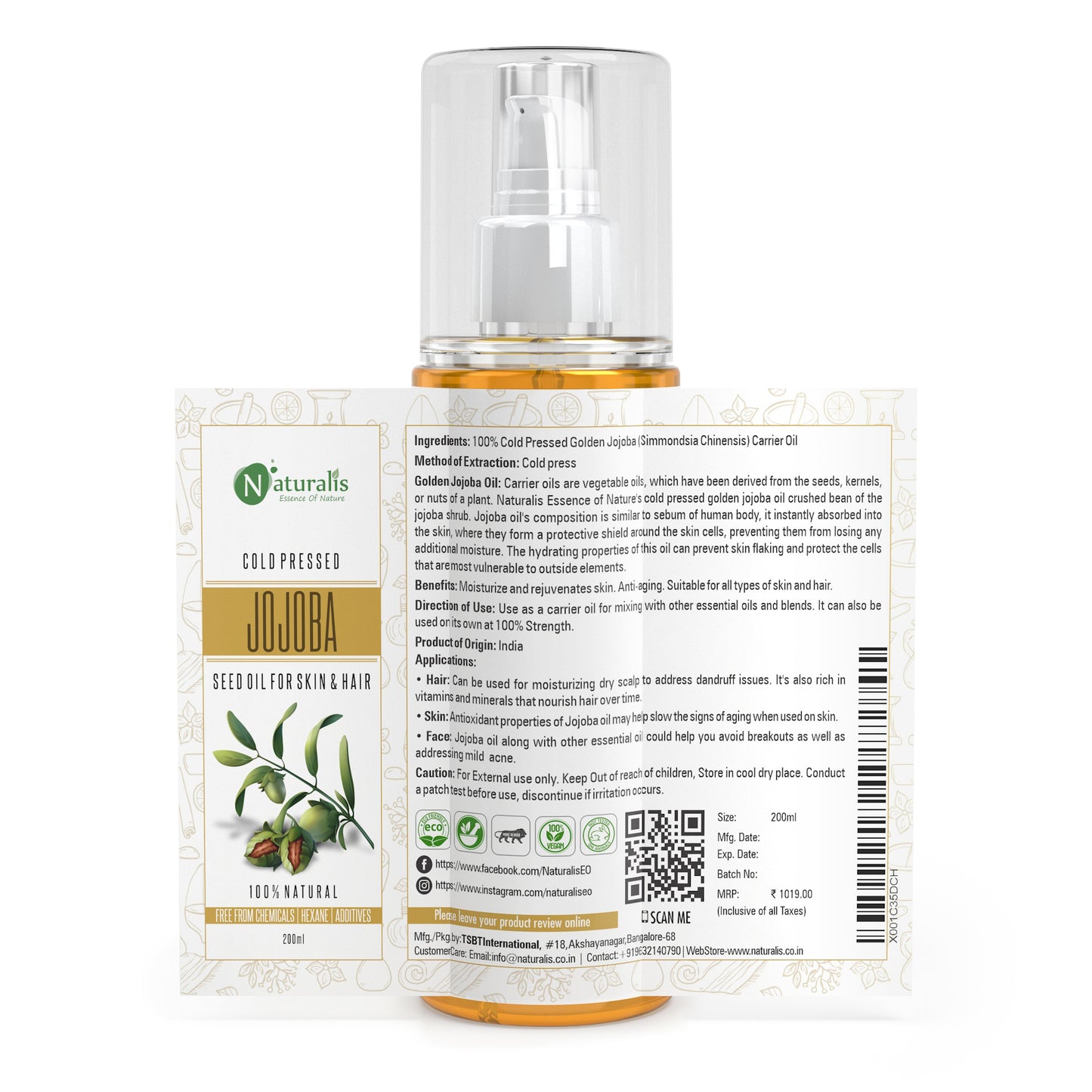 Naturalis Essence Of Nature’s Cold Pressed Golden Jojoba Oil For Anti-Aging And Hair Care - Naturalis