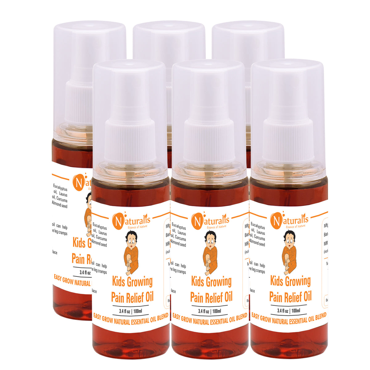 Naturalis massage oil for children's growing pain relief — side view