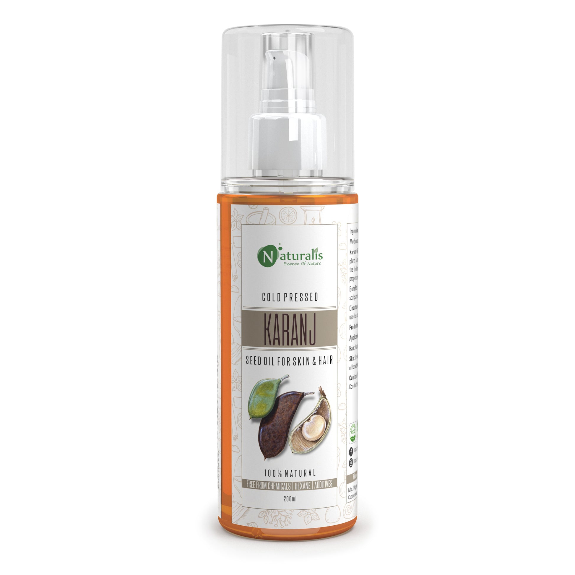 Cold Pressed Karanj Carrier Oil for Hair and Skin, 200ml - Naturalis