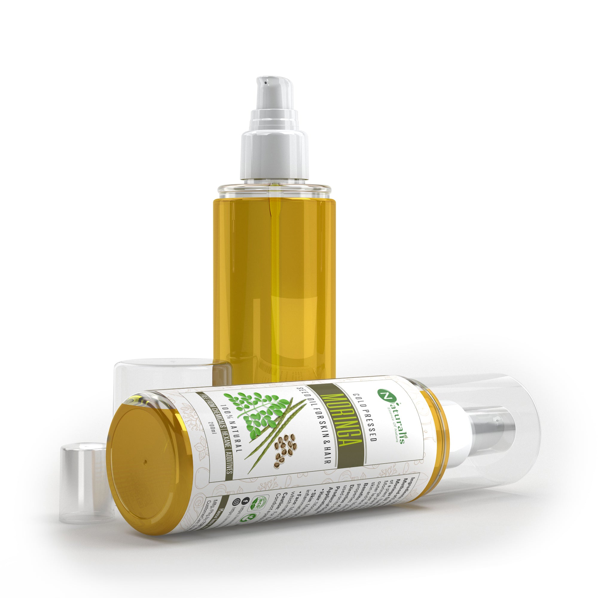 Moringa Cold Pressed Carrier Oil for For Hair, Skin & Anti-Ageing Face Care, 200ml - Naturalis