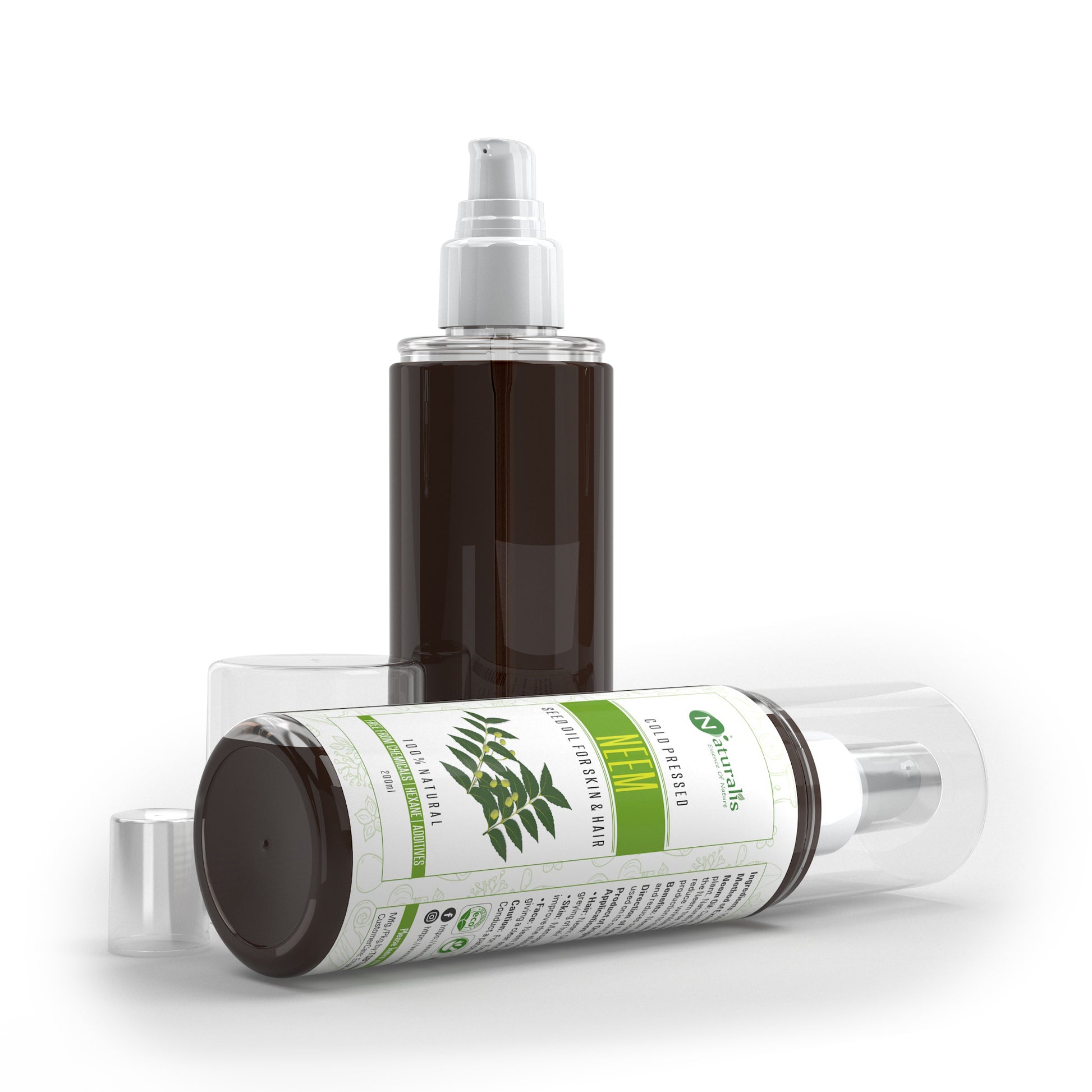 Cold Pressed Neem Carrier Oil Antiseptic, Antifungal oil for Hair Growth, Dandruff and Itchy Scalp, 200ml - Naturalis